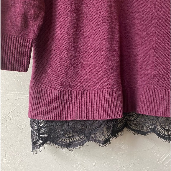 Torrid maroon sweater with black lace and deep V-neck, size 3 - Picture 3 of 9